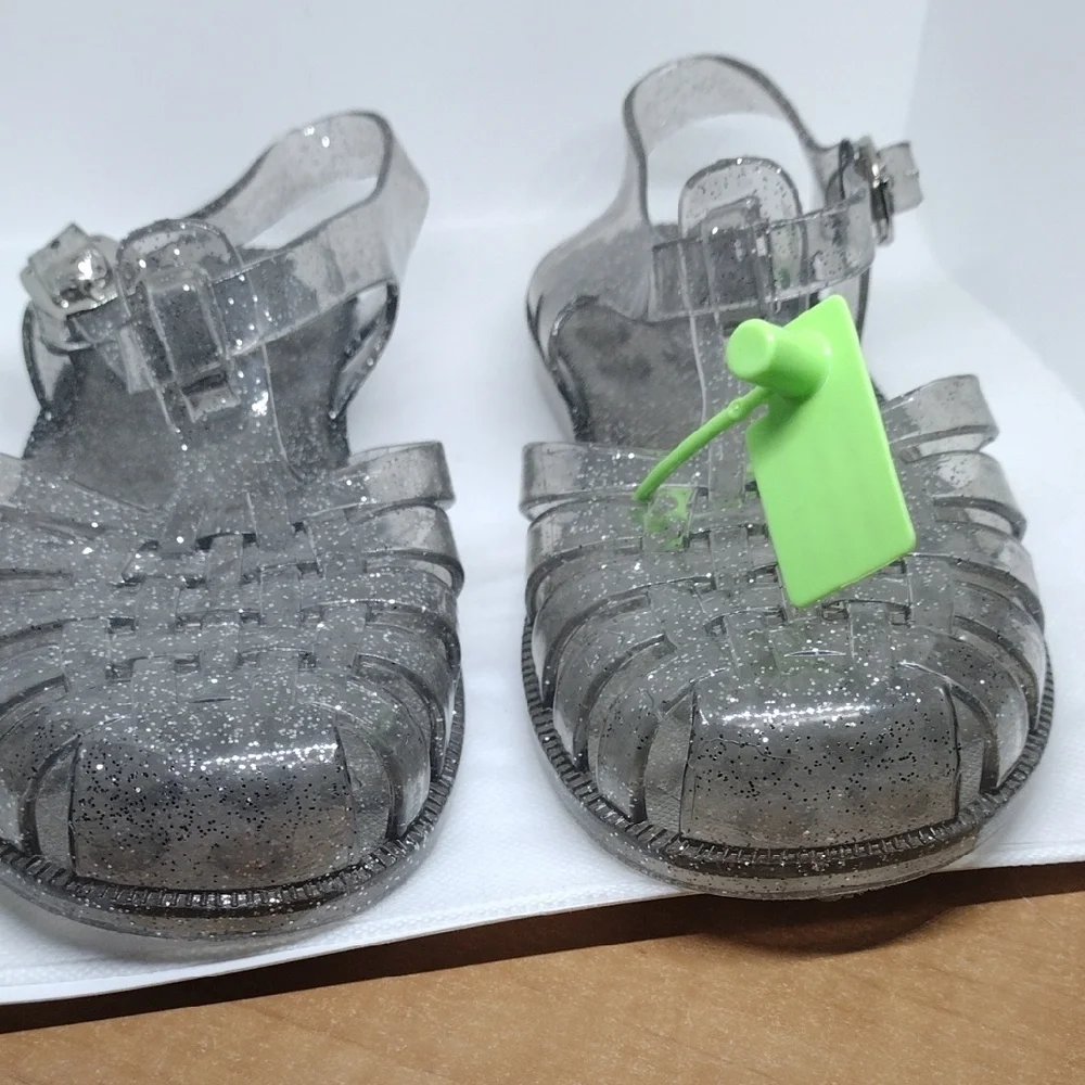 Kids Silver Glitter Transparent Jelly Sandals EU 31 US 13